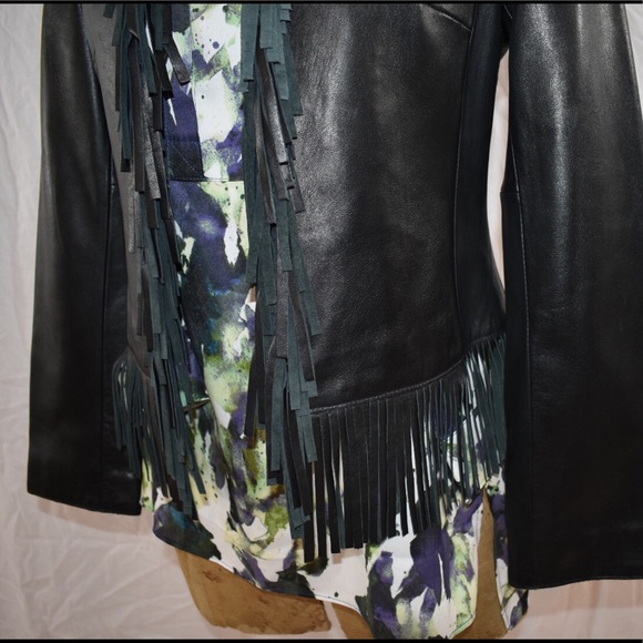 Enzo Angiolini Black Fringe Leather Jacket - Picture 4 of 7